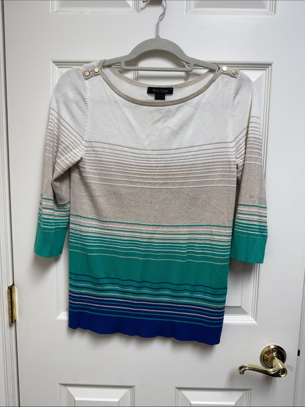 White House Black Market Cream and Black Label Knit Top